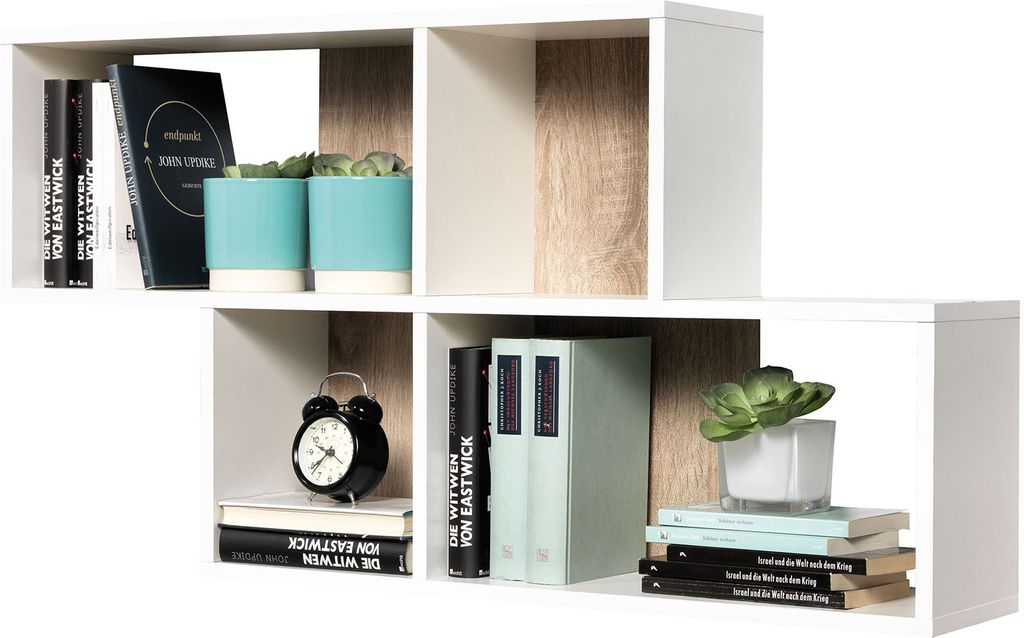 Wandregal Dekoregal Hängeregal Holzregal Bücherregal "Kerstin I" Weiß/Eiche