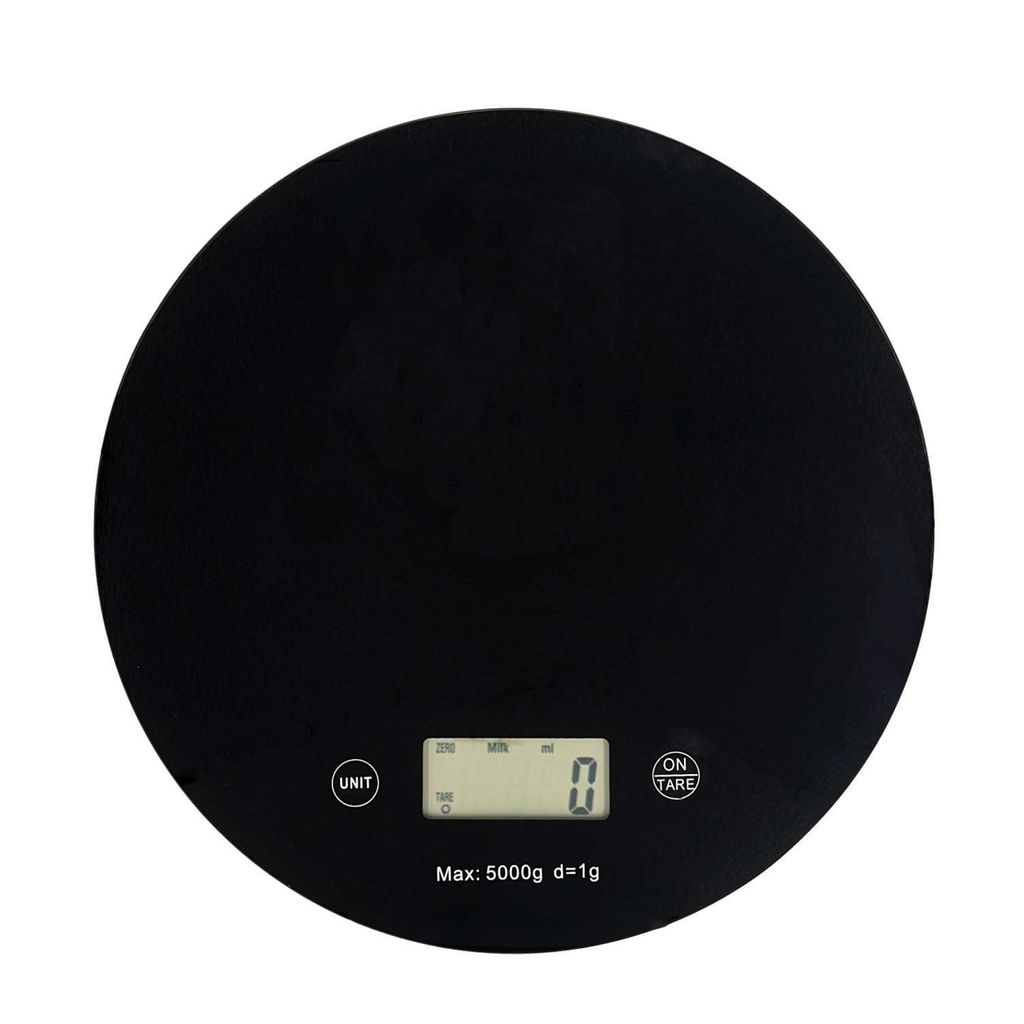 Intirilife Küchenwaage Digitale runde Lebensmittelwaage mit LCD Display in Schwarz aus Glas und ABS-Kunststoff - Max. 5 Kg - 20 x 1.6 cm - Elektro...