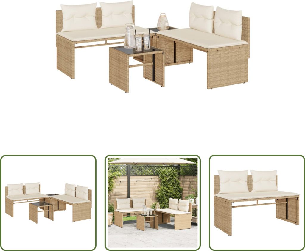 The Living Store 4-tlg. Garten-Sofagarnitur mit Kissen Beige Poly Rattan