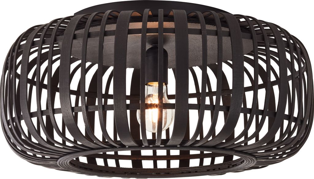 BRILLIANT natürliche Deckenleuchte WOODROW | Schwarze Deckenlampe im Boho-Style mit Schirm aus Bambus Ø 50 cm | 1x E27 Fassung max. 60W | Metall/...