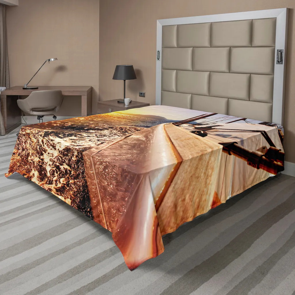 Drap de Lit Supérieur Décoratif Thème Lac et Montagnes 275x260 cm Doux