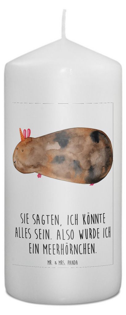 Mr. & Mrs. Panda Kerze Einhorn Meerschweinchen 15 x 7 cm - Weiß - Geschenk, Erinnerungskerze, Bedruckte, Erinnerungslicht, Meerschwein, Unicorn, W...