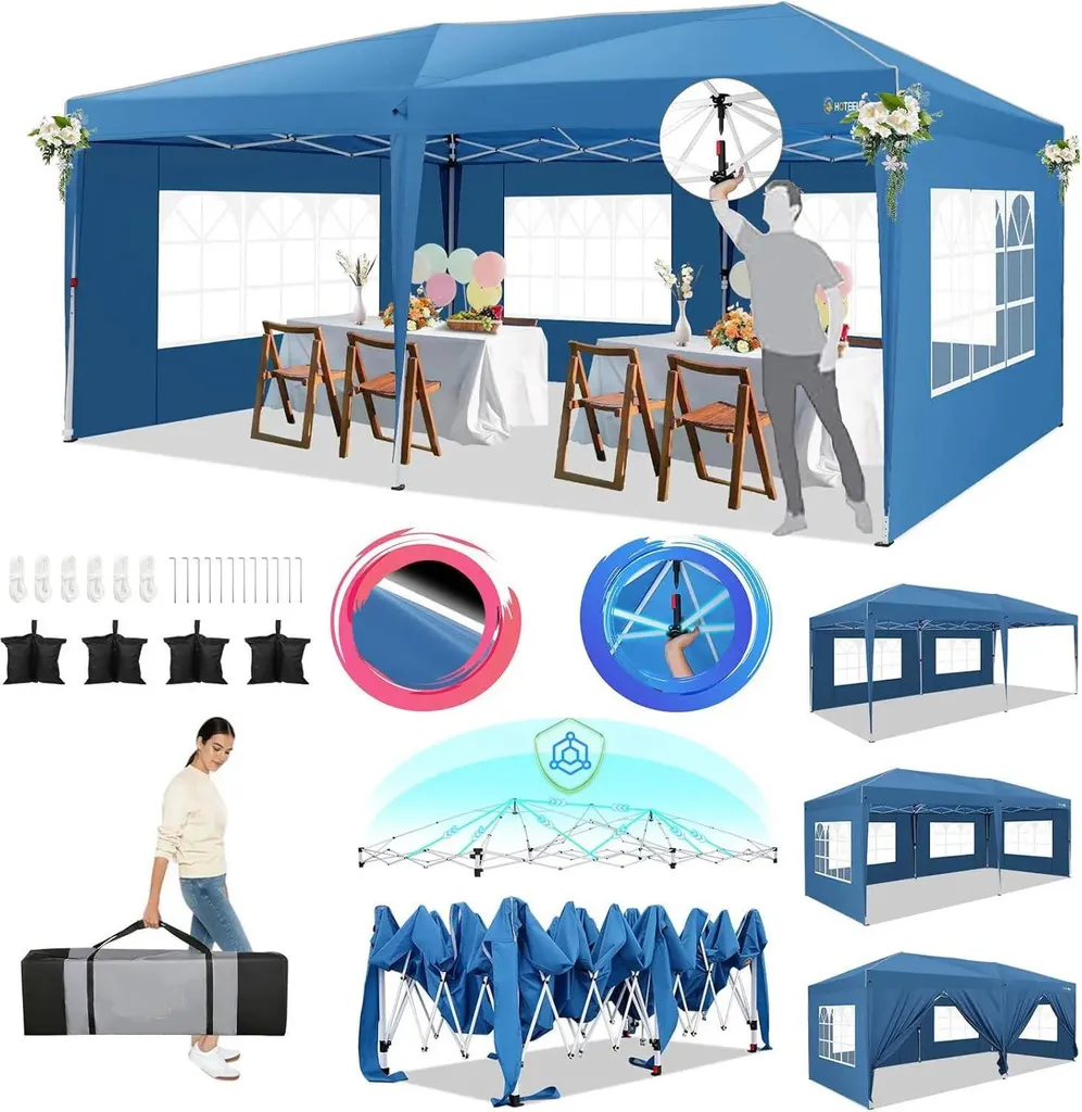 Pavillon pop-up bleu pliable 3x3m avec montage facile et toit étanche