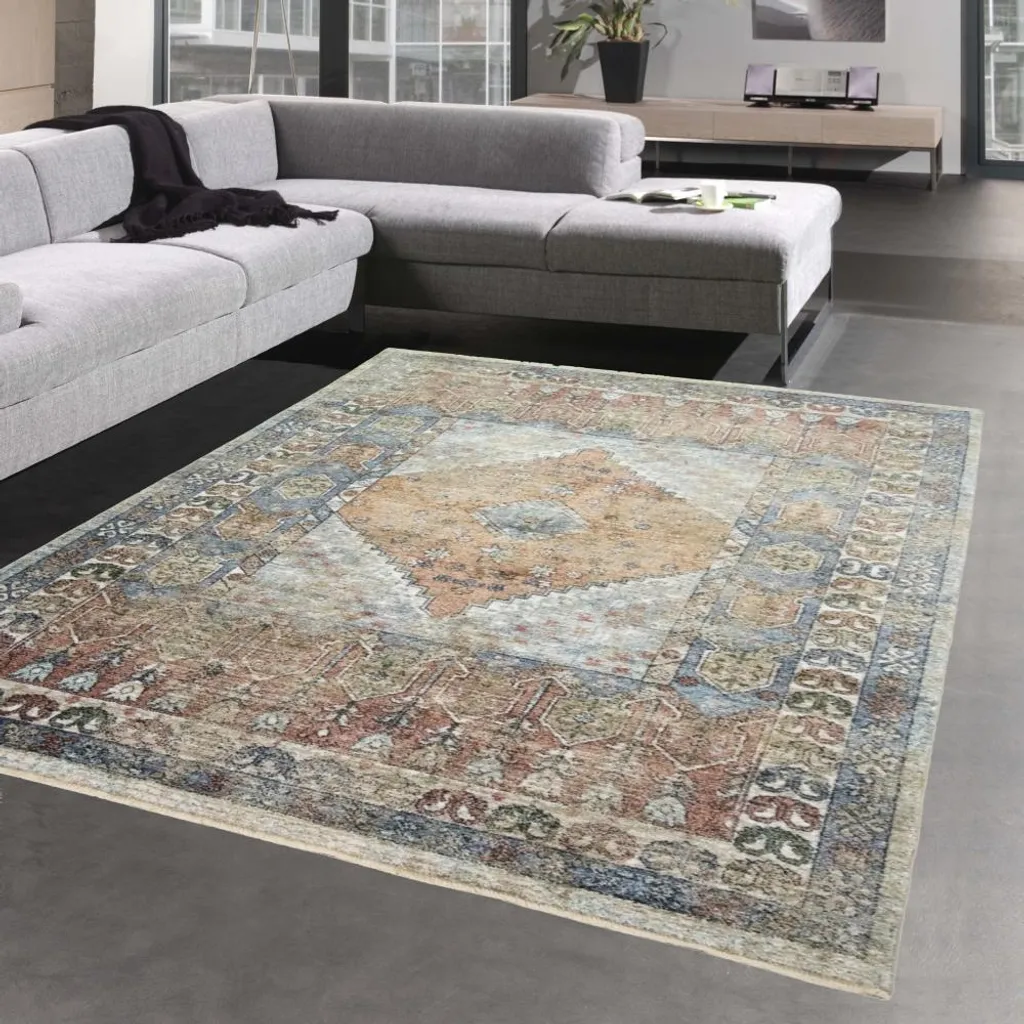 Grand Tapis Rectangulaire Fleuri Multicolore pour Salon et Chambre 120x170
