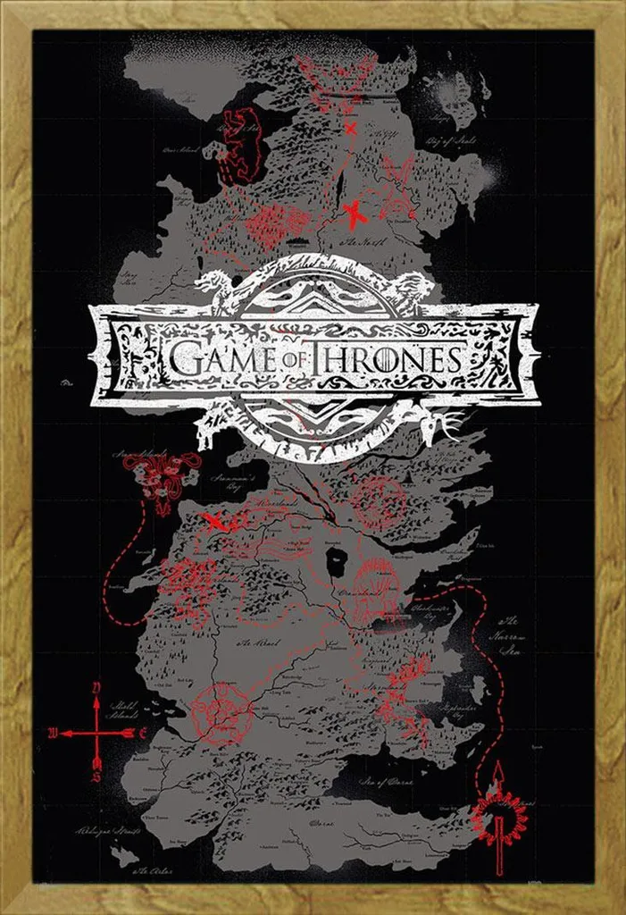 Game of Thrones Poster Mappa Westeros con Cornice Shinsuke Legno Rovere