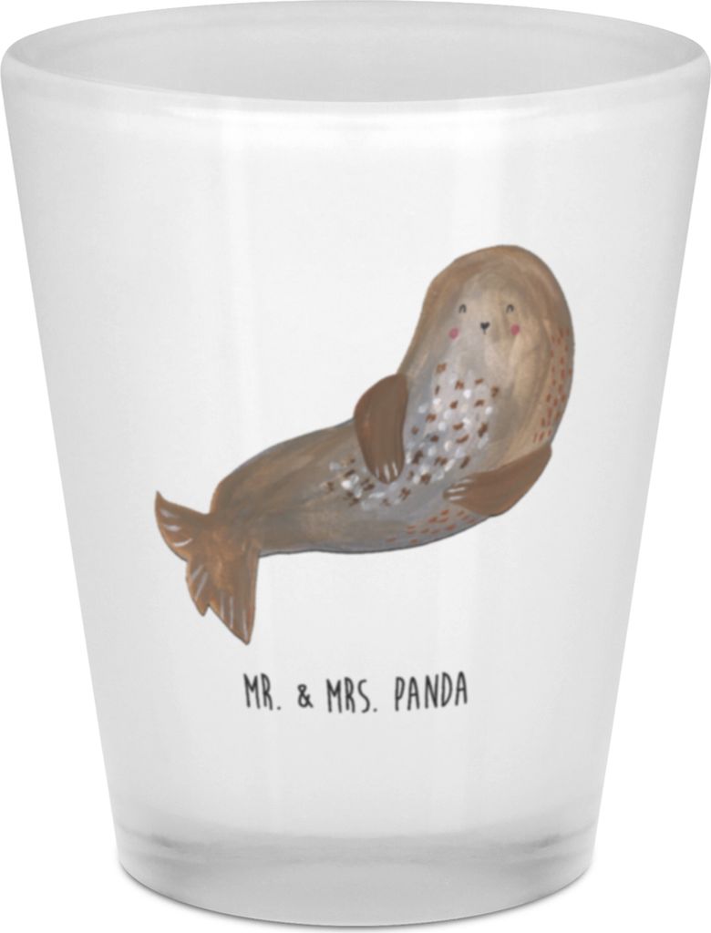 Mr. & Mrs. Panda Schnapsglas Robbe Lachen - Transparent - Geschenk, Seehund, Nordsee, Pinnchen, Likörglas, Tiermotive, Gläschen, Shotglas, Robben...