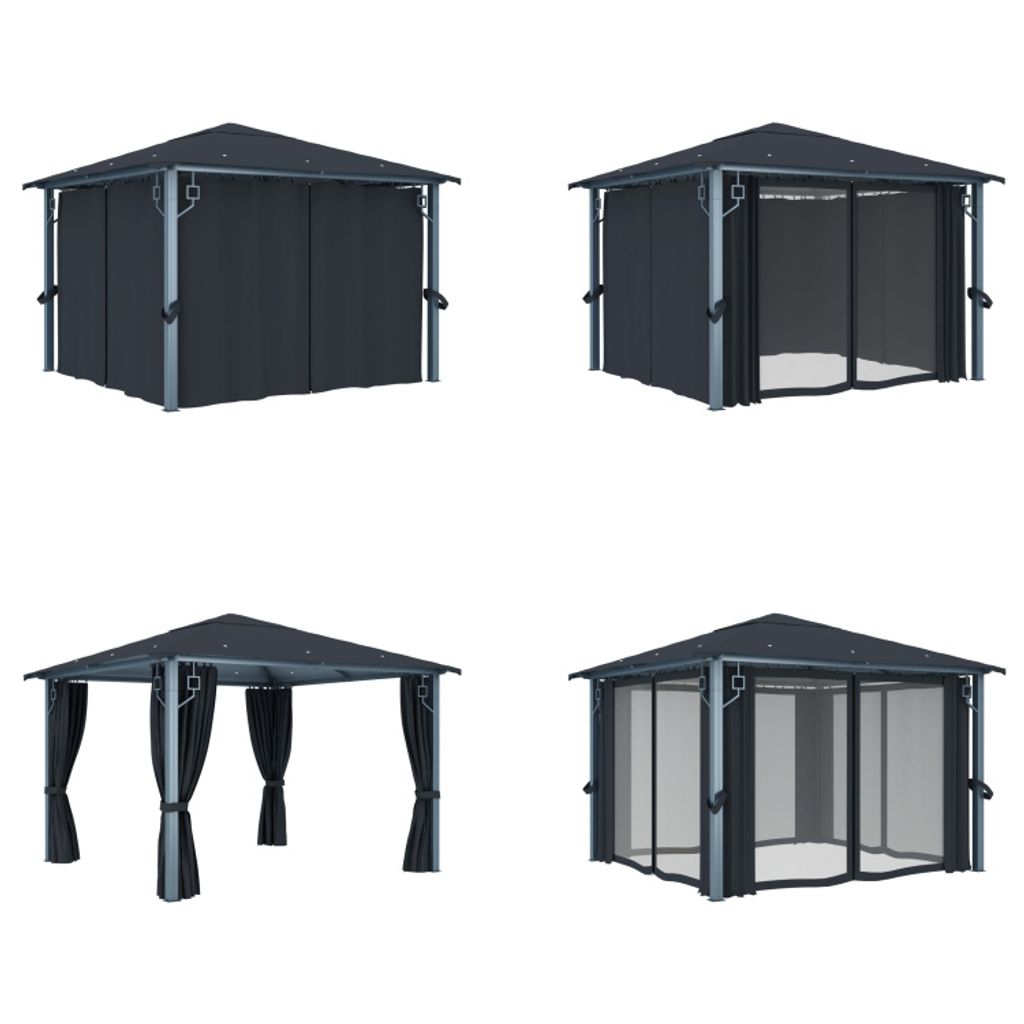 vidaXL Pavillon mit Vorhängen 300×300 cm Anthrazit Aluminium - Pavillon - Pavillons - Vordach - Vordächer