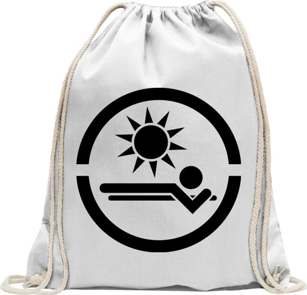 Kiwistar - Turnbeutel - weiss - Sonnenstudio - Fun Rucksack Sport Beutel Gymsack Baumwolle mit Ziehgurt