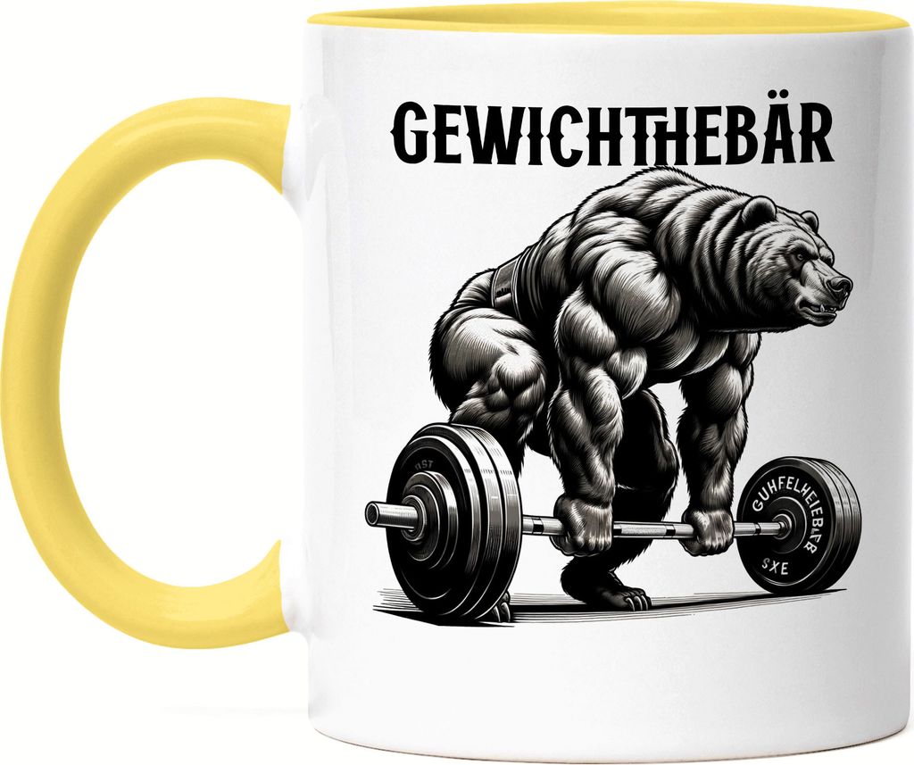 Gewichthebär Bären Tasse Gelb - Lustige Fitnessidee