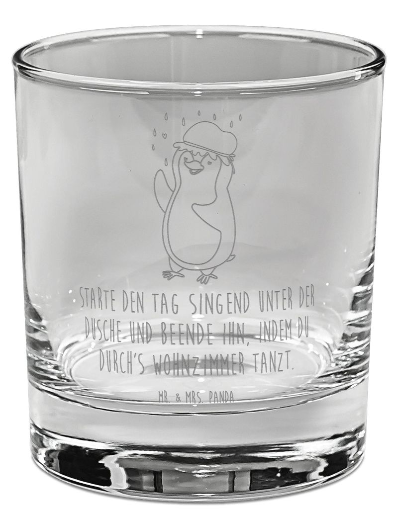 Mr. & Mrs. Panda Whiskey Glas Pinguin Duschen - Transparent - Geschenk, Singen, Rocks, Tanzen, Dusche, Tumbler, Duschkonzert, Motivation, Old Fashi...