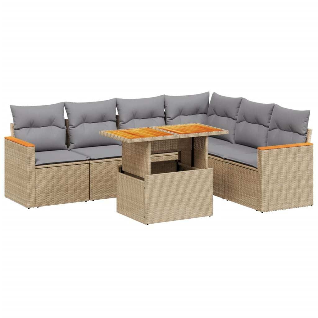 "2026 Aktion" 7-tlg. Garten-Lounge-Set - elegantes Design - Sitzgruppe/Gartengarnitur - mit Kissen Beige Poly Rattan - Terassenmöbel NeuMöbel227819