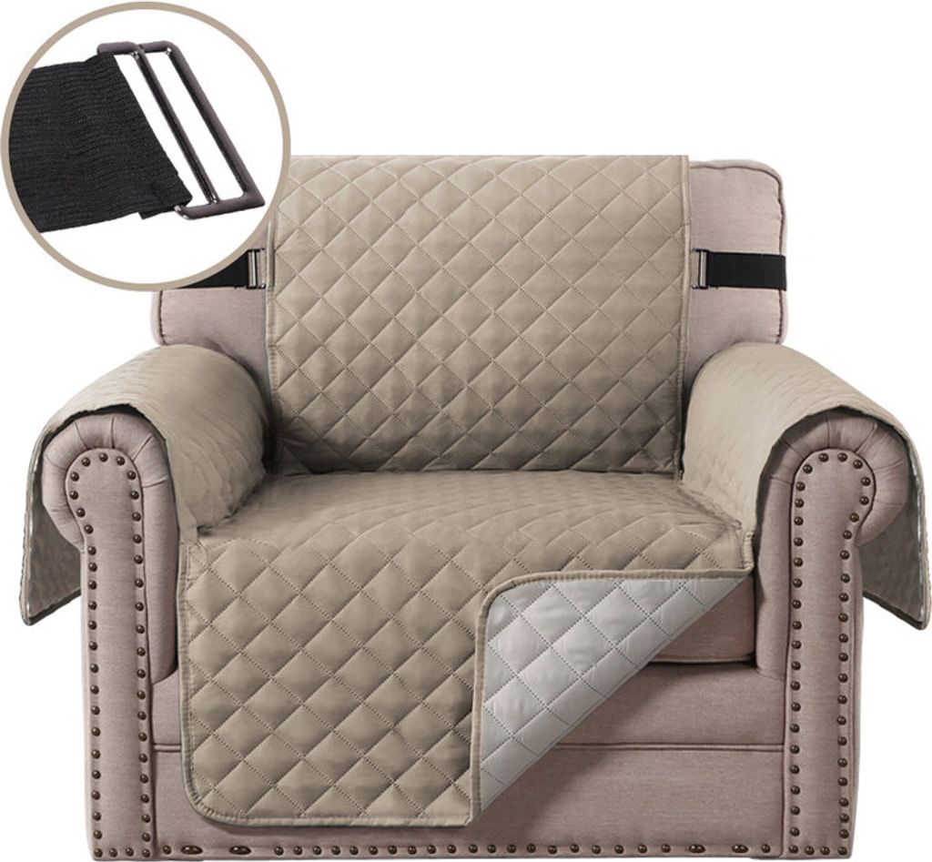(1-Sitzer, Beige) wasserabweisend Sofabezug, rutschfester Couchbezug mit elastischem Riemen, Sesselbezug, weicher, gesteppter Sitz für Hunde und H...