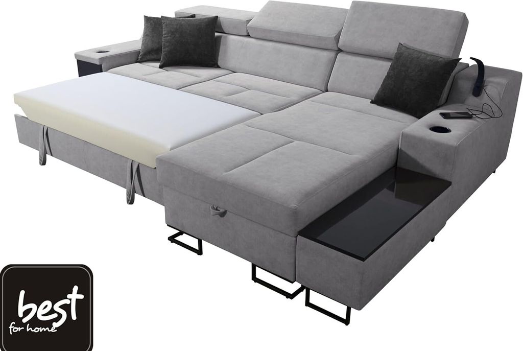 Das komfortable Ecksofa Aria I Maxi mit Schlaffunktion und praktischer Bettzeugablage - Ihr idealer Platz zum Entspannen!