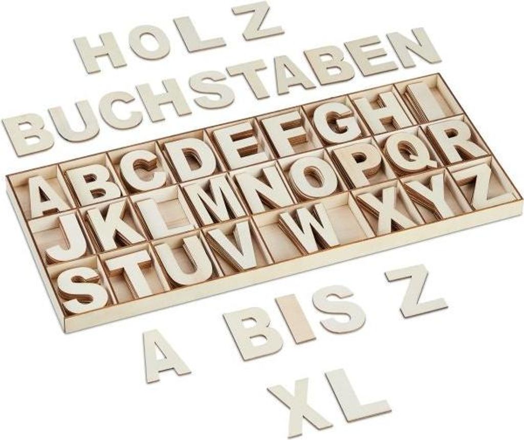 Buchstabenset aus Holz mit 208 Teilen natur
