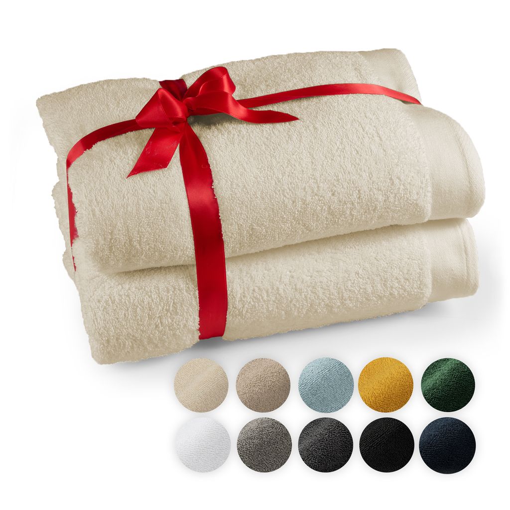 lumtal Premium 2-TLG. Saunatuch Set 80x200cm - Saunahandtuch , 100% Baumwolle, Frottier XXL- Saunatücher, Extra Weich und Saugstark, Beige