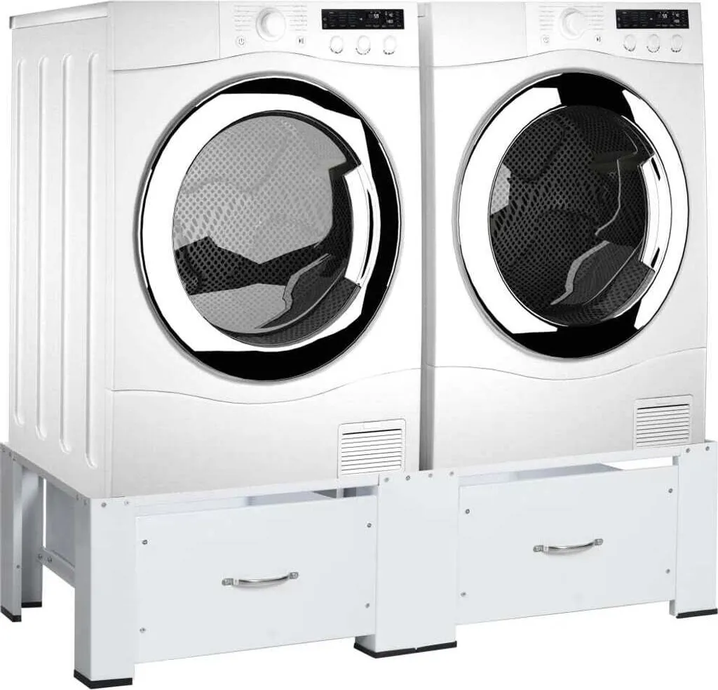 Support Machine à Laver Double Blanc Acier - Hauteur Ergonomique - 15
