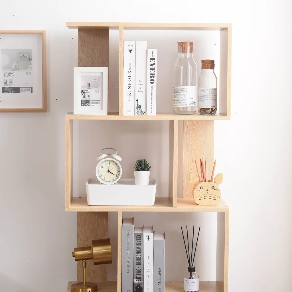 Meuble bibliothèque 5 cases en MDF chêne clair résistant et moderne - 7