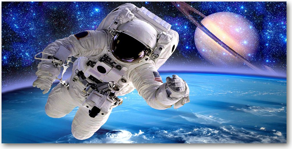 Tulup Glas-Bild -140x70- Wandkunst Dekorative Wand für Küche & Wohnzimmer - Weltall & Science-Fiction - Astronaut - Blau