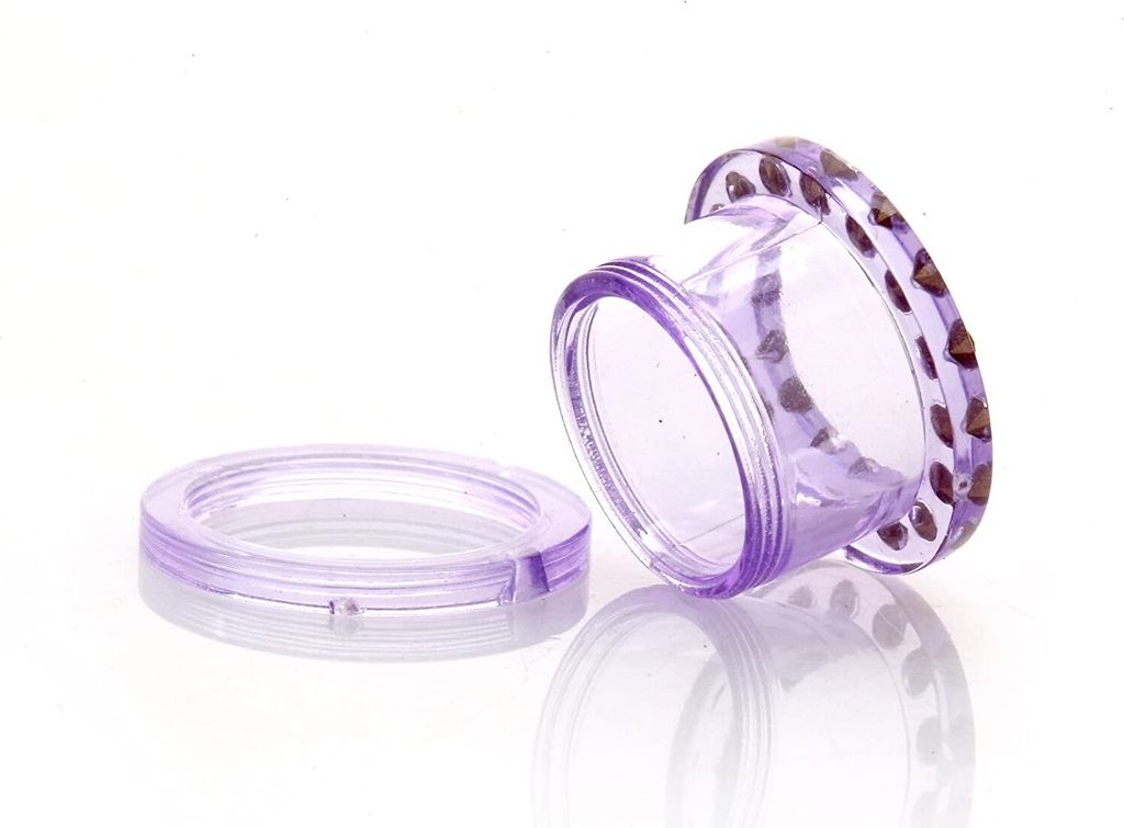Ohr Flesh Tunnel Piercing Acryl Screw on Lila UV Transparent Mit Weissen Steinen 1396.L.10mm