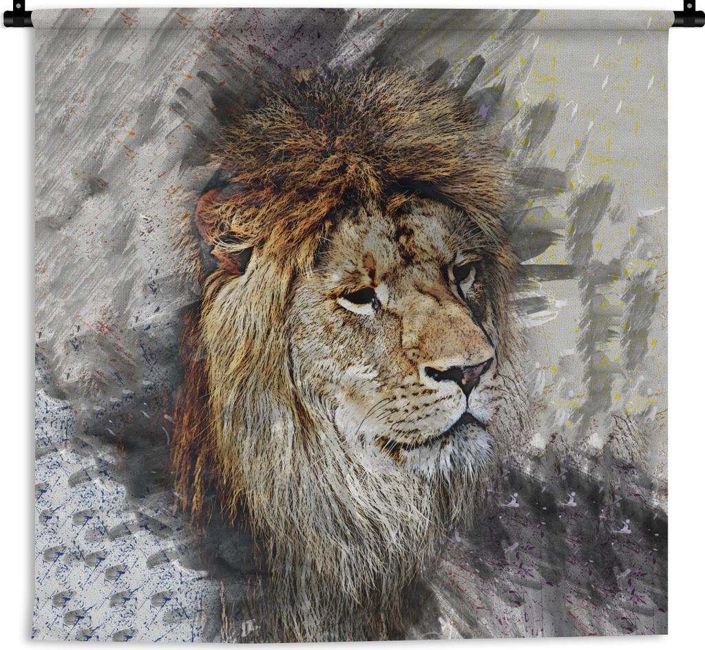 MuchoWow Wandteppich Wandbehang Löwe - Muster - Farben 150x150 cm Tapisserie Dekoration Wandtuch - Wohnaccessoires - Modernes