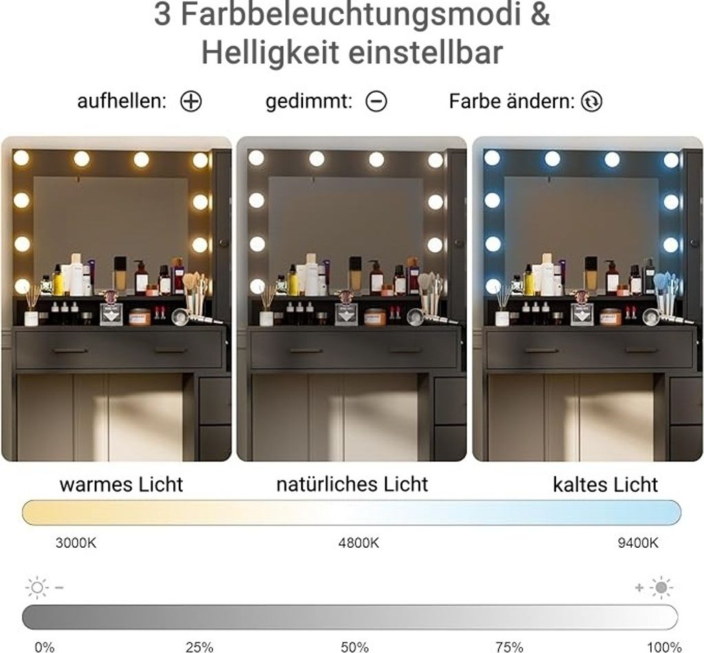 Schminktisch Nachttisch mit Steckdosen, 101x40x143 cm, Produktbild 6