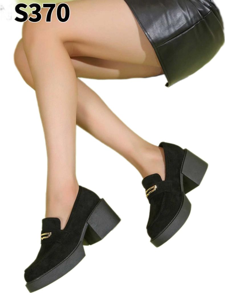 Ed'tose Damen-Mokassins, Wildleder-Slipper Sohle 6,5 cm, Farbe: Schwarz, Größe: 38