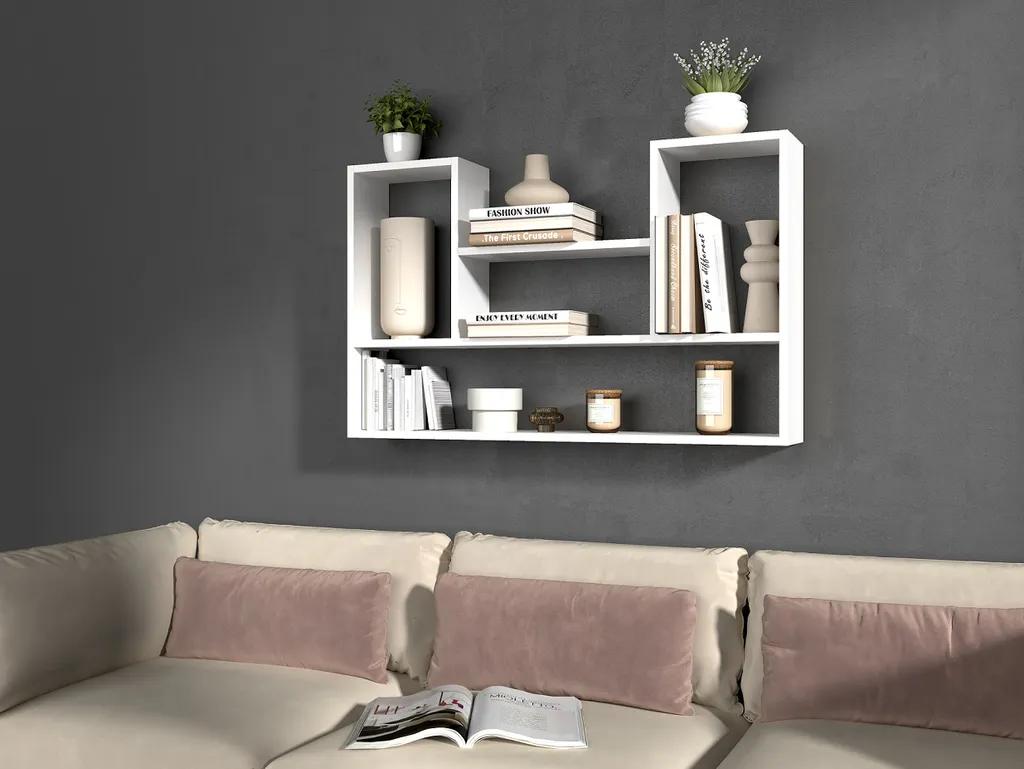 Étagère à rayons murale INDREK blanc mat - Rangement design épuré 60cm - 4