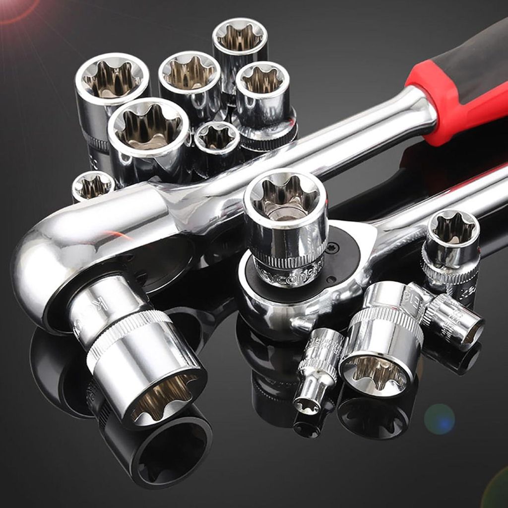 14-teiliger Außentorx-Steckschlüsselsatz 1/2 Zoll 1/4 Zoll 3/8 Zoll Torx E Nüsse E4 E5 E6 E7 E8 E10 E11 E12 E14 E16 E18 E20 E22 E24 mit schwarze...