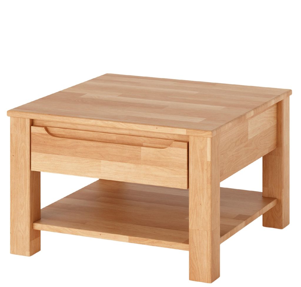 Couchtisch Kernbuche Massivholz 70x70 cm mit Schublade Produktbild 