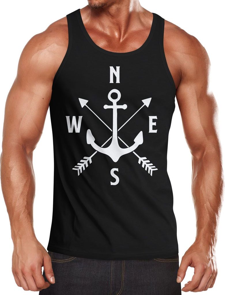 Cooles Herren Tank-Top Anker Kompass Shirt Windrose Arrows Moonworks schwarz XL
