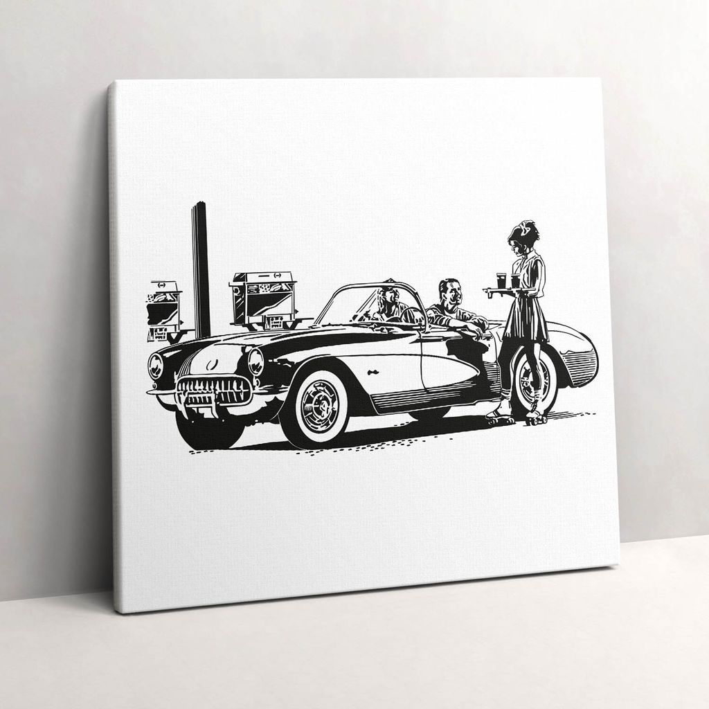 Retro car illustration – Leinwandbild Wandbild – 60x60 cm – Leinwandbilder – Wandbilder – Schlafzimmer – Flur