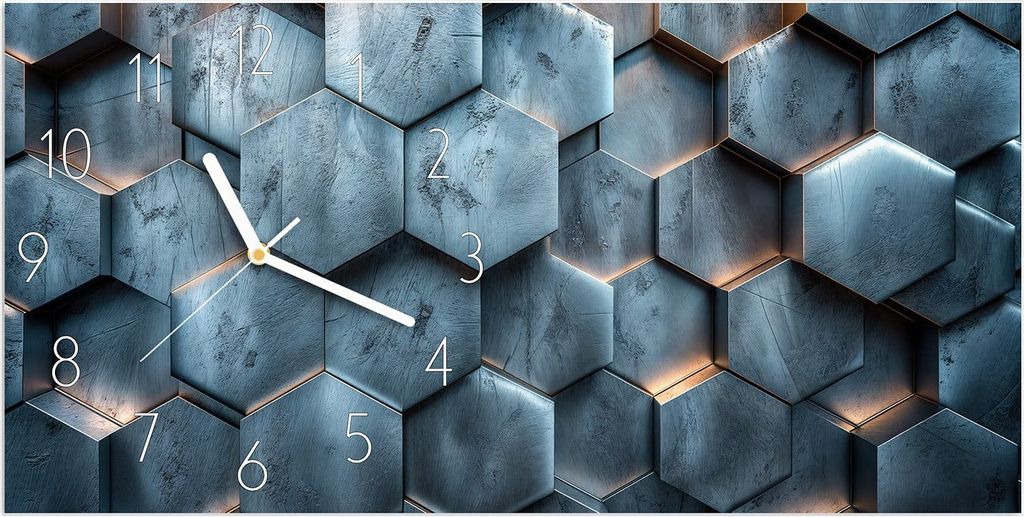 Wanduhr aus Glas mit Motiv Hexagon Struktur- 60 x 30 cm - inkl. Aufhängesystem