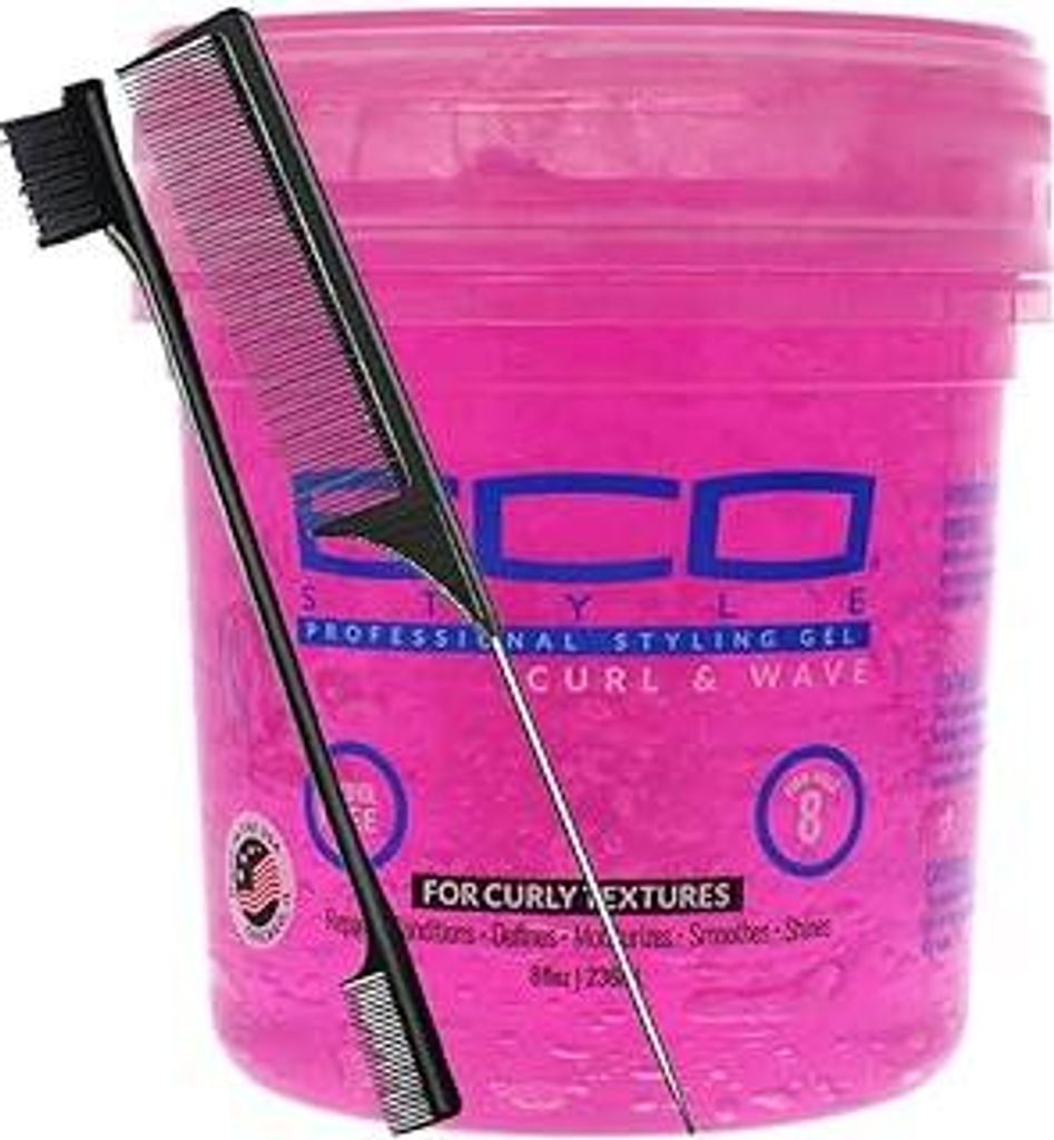 Eco Style Locken- und Wellengel, 237 ml, mit Schwanzkamm und Kantenbürste, fester Halt und Glanz, verbessert Locken und Wellen, alkoholfreies, feu...