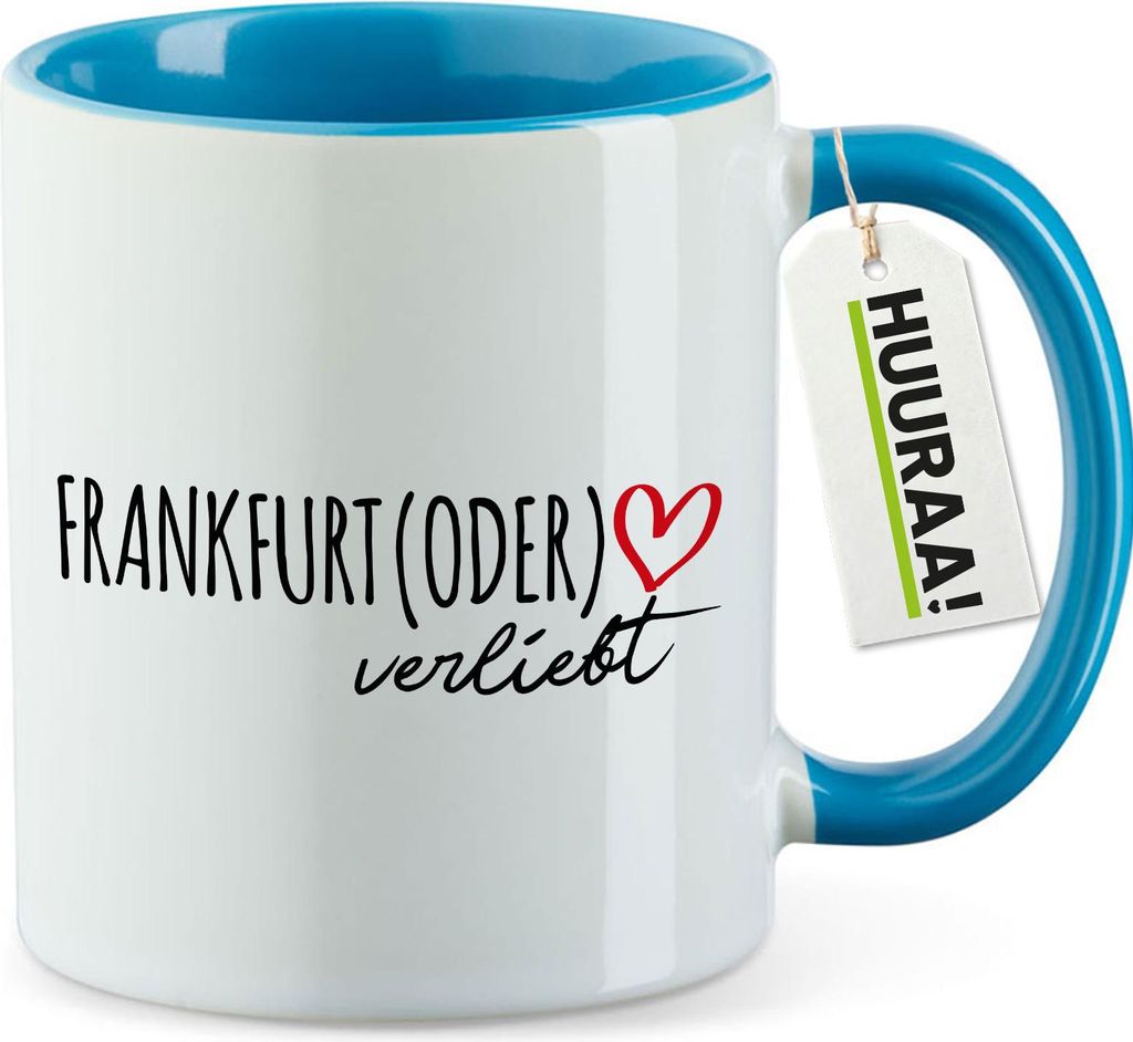 Huuraa Kaffeetasse Frankfurt (Oder) verliebt 330ml Blau Keramik Kaffeebecher Geschenkidee