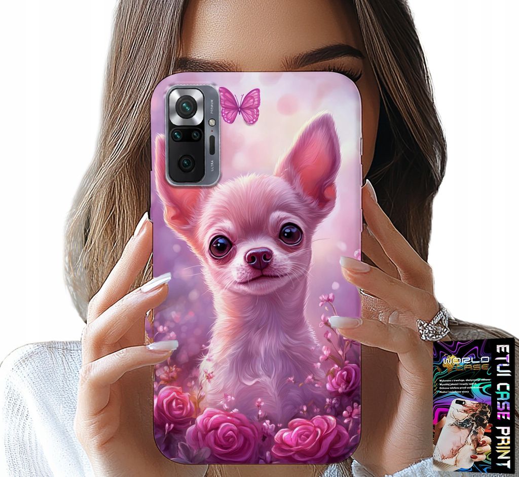 Hülle Für Xiaomi Note 10 Pro - Süsser Chihuahua Auf Rosa Hintergrund Mit Blumen