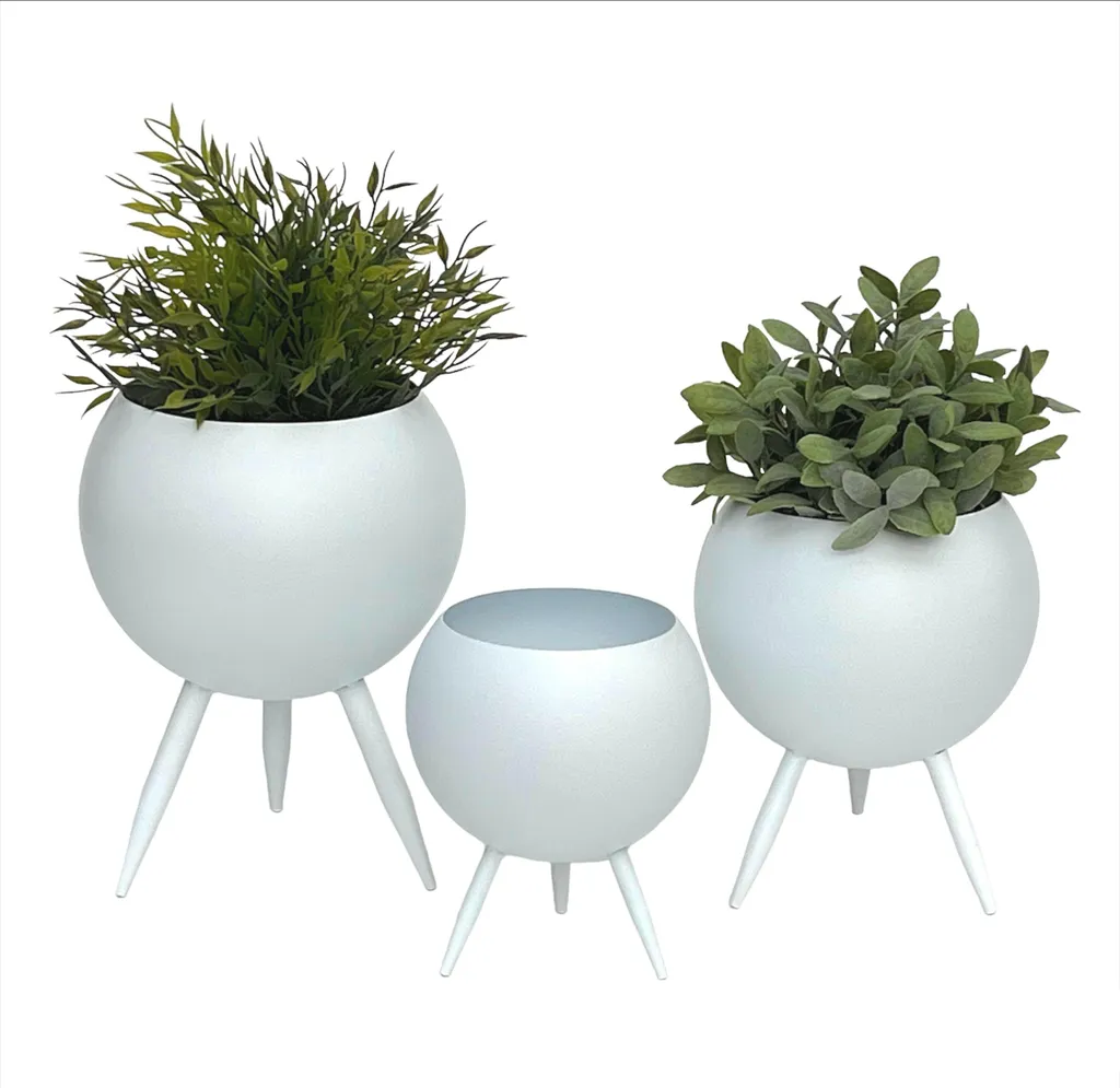 Porte-plantes Blanc en Métal Design Moderne avec Pots Intégrés x3