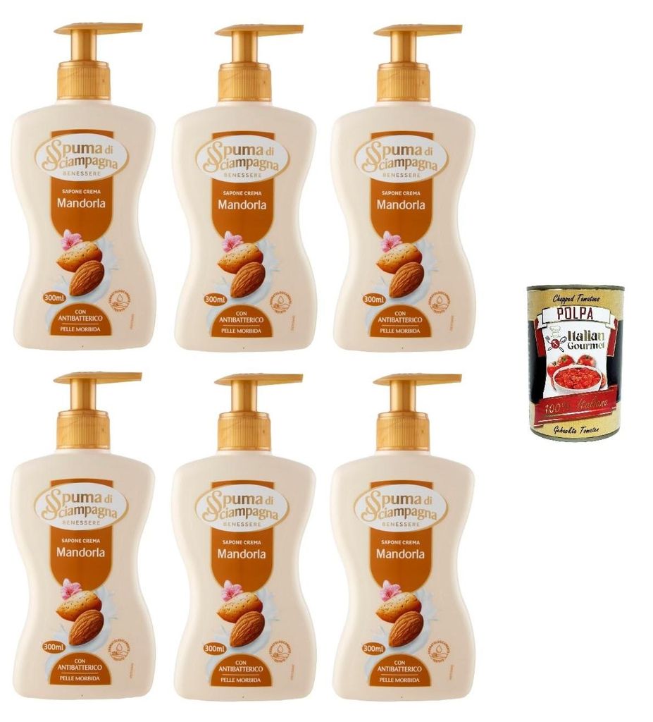 Spuma di sciampagna Sapone Crema Mandorla Schaum-Mandel-Cremeseife - -6x 300ml+ Italian Gourmet polpa 400g