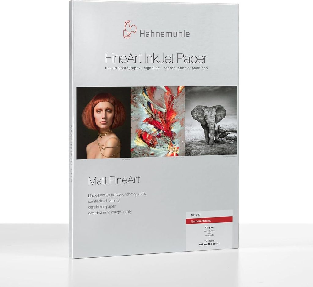 Hahnemühle 10641643 Digital FineArt German Etching Papier, 310 g/m², DIN A4, 210 x 297 mm, weiß