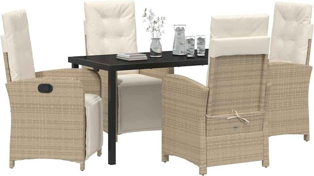 vidaXL Garten Essgruppe mit Kissen 5 pcs Beige Poly-Rattan
