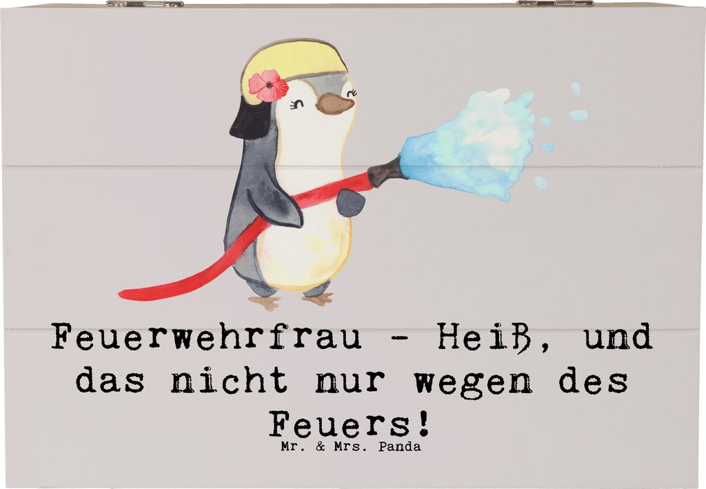 Mr. & Mrs. Panda Geschenkbox Feuerwehrfrau Heiß 22 x 15 cm - Grau Pastell - Geschenk, Tapferkeit, Feuer, Berufsalltag, schatztruhe, Berufsliebe, H...