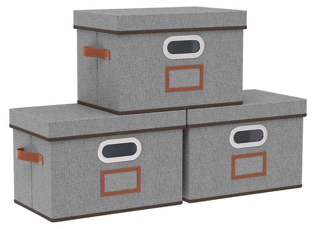 Aufbewahrungsbox mit Deckel und Griff, faltbare Aufbewahrungskörbe mit Etikettenfach, 3-teiliges Aufbewahrungsbox-Set, geeignet für Schlaf- und W...