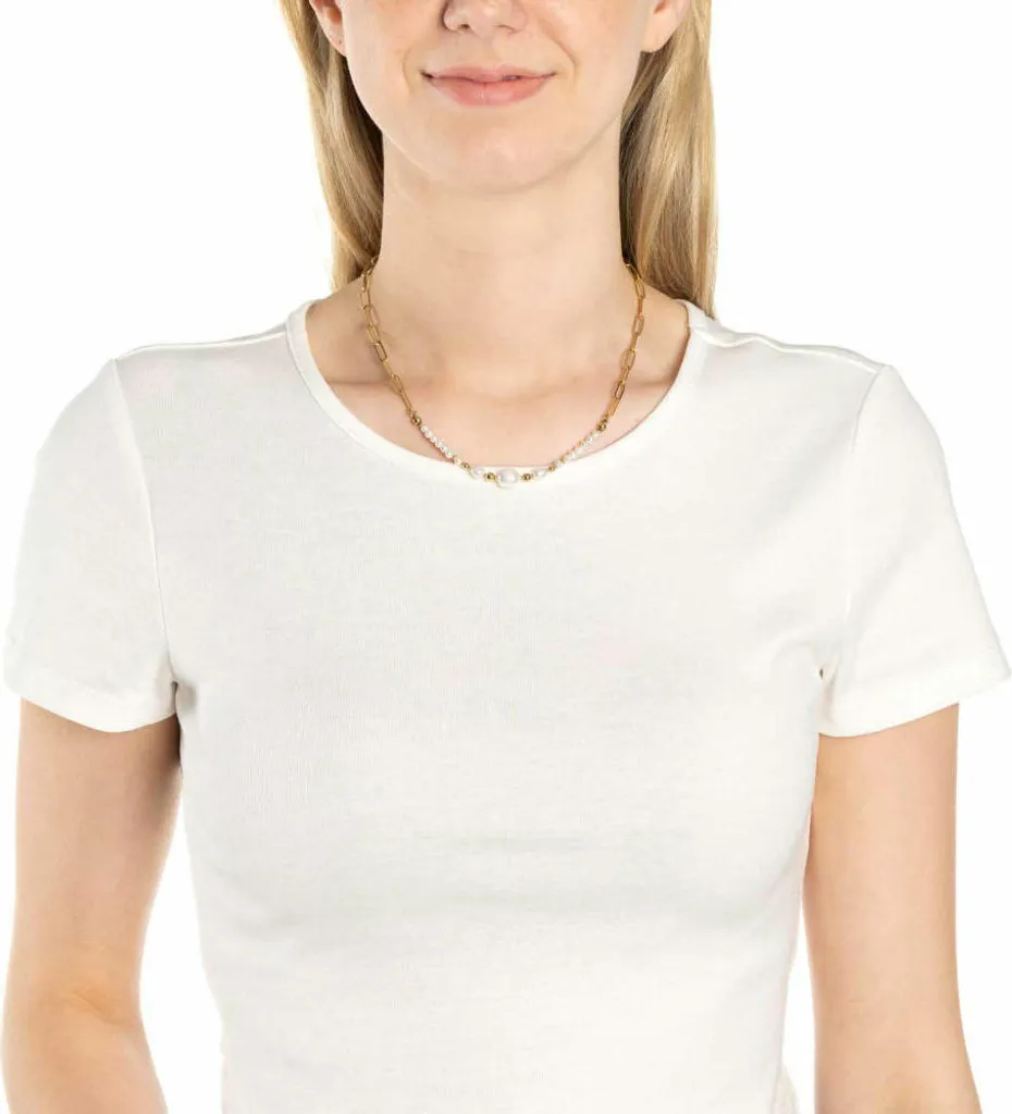 Collier long Inka bicolore Leonardo acier inoxydable or blanc 84cm - 6