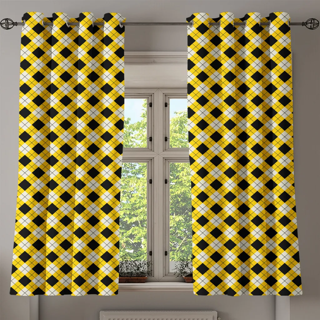 Rideau Géométrique en Tissu Durable 280x245cm avec Finition à Œillets