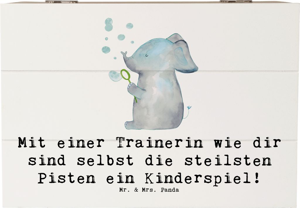 Mr. & Mrs. Panda Schatulle Skifahren Trainerin 22 x 15 cm - Weiß - Geschenk, Wintersport, holzkästchen, Schatzkiste, Danksagung, Geduld, Geschenk...