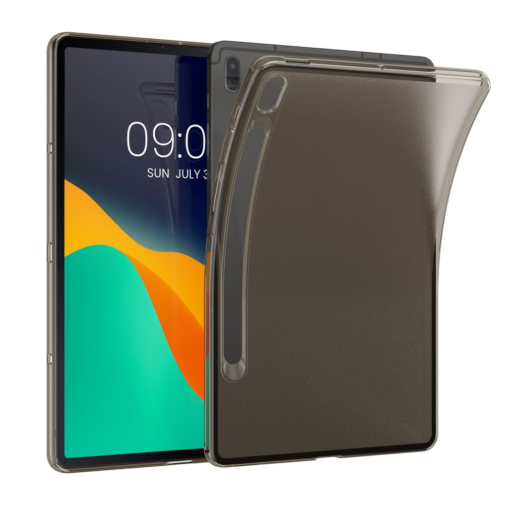 kwmobile Hülle kompatibel mit Samsung Galaxy Tab S7 FE Hülle - weiches TPU Silikon Case transparent - Tablet Cover Schwarz Transparent