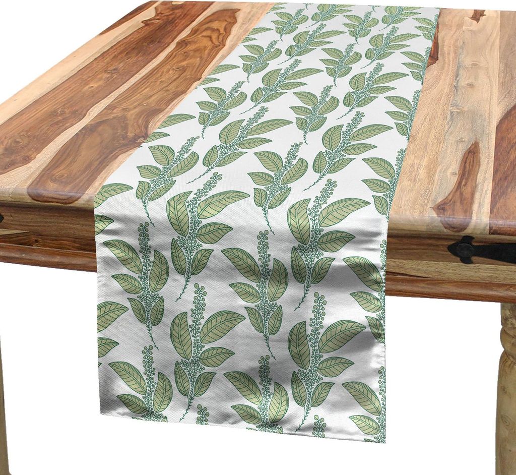 ABAKUHAUS Botanik Tischläufer, Rhythmische Blätter und Blüten der wilden Pflanzen Muster, 40 x 180 cm, Khaki Sea Green