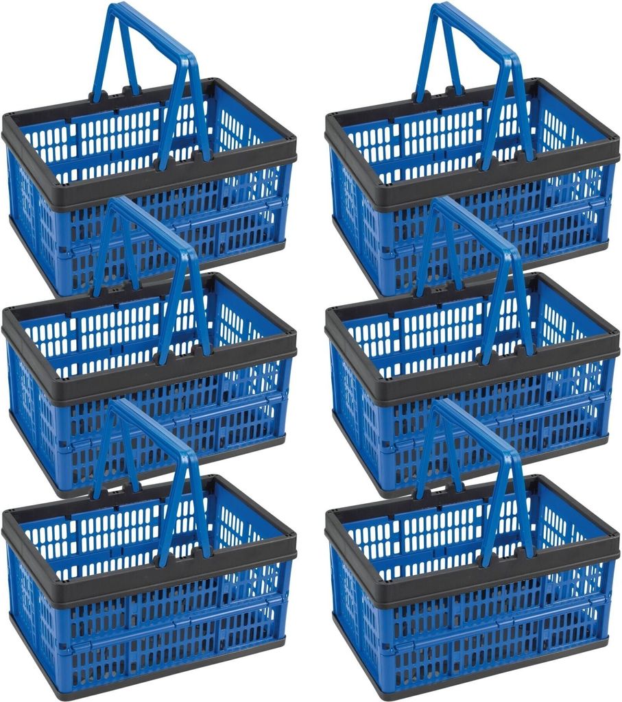 Novaliv Klappbox Blau 6er Set - 16L Faltkorb mit Henkeln - Vielseitiger Einkaufskorb - Praktische Aufbewahrungsbox