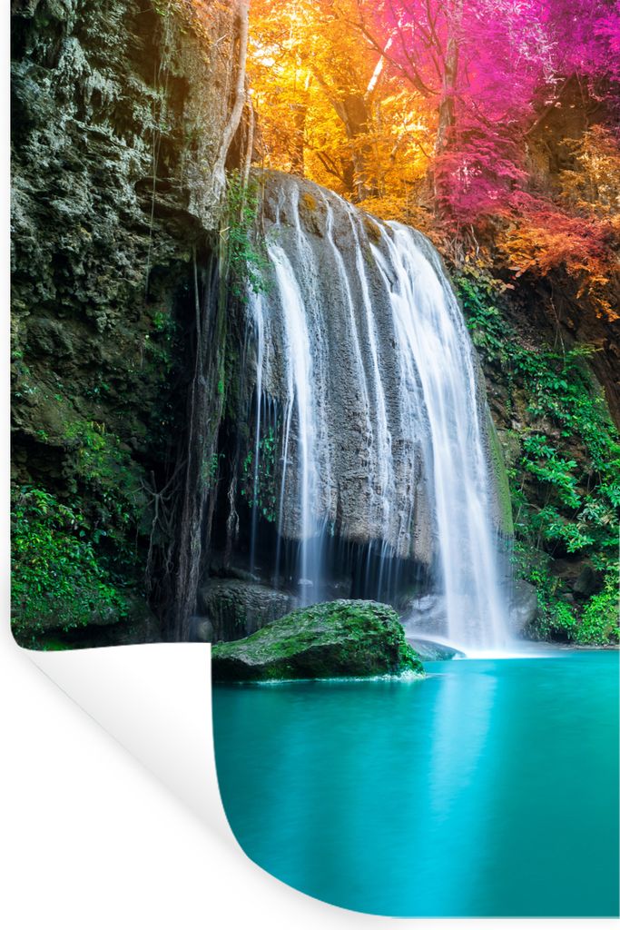MuchoWow Wandtattoo Wandsticker Wandaufkleber Wasserfall - Bäume - Rosa - Braun - Natur 40x60 cm Selbstklebend und Repositionierbar - Wierderver...