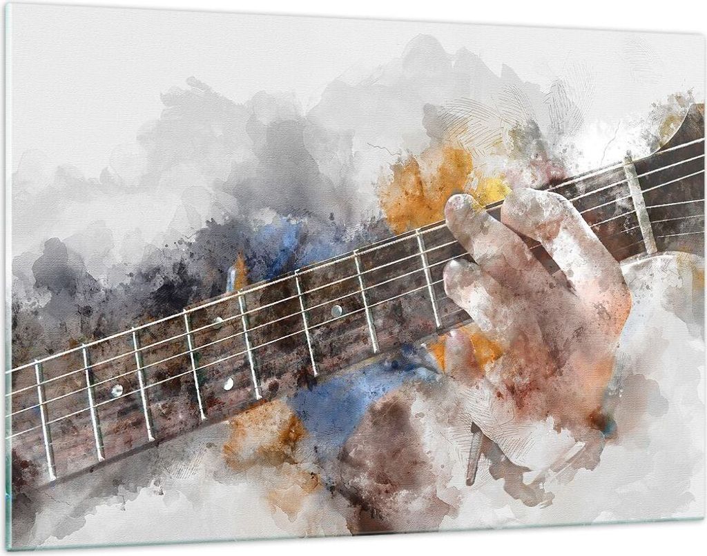 Bilder auf glas - Gitarre Musik - 120x80cm - Glasbilder - Wandbilder - Kunstdruck - zum Aufhängen bereit - Wanddekoration aus Glas - Glas Bilder -...