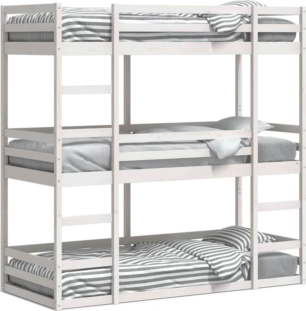 vidaXL Trojpatrová postel bílá 90x200 cm z masivního Obrázek produktu 